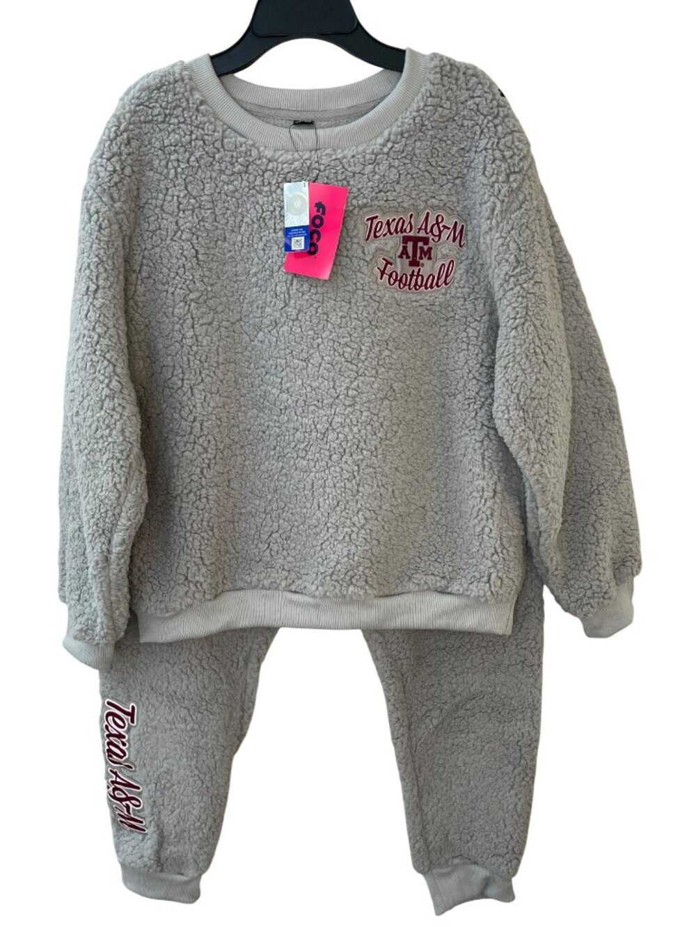 Foco Texas A&M Football Sherpa Lounge Set Grey Sweatshirt Pants Wmn's Sz L NWT